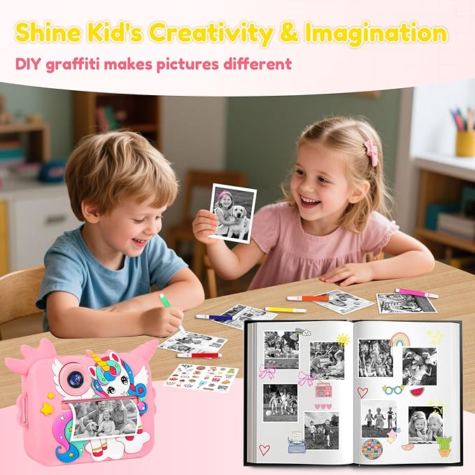 OTJ Kids Camera Instant Print for Girls Boys - Selfie Toddler Digital Toy Camera Gift Set, Christmas Birthday Gifts for 3 4 5 6 7 8 9 10 Years Old Kids