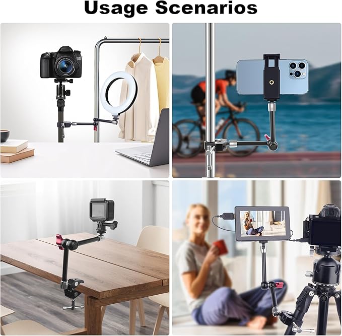 11" Articulating Magic Arm Clamp Mount, Magic Arm Camera Mount with Super Clamp, Magic Arm Crab Clamp for DSLR Action Camera Monitor Video Light, Max. Load 4.4lbs for Table & Tube (SY009)