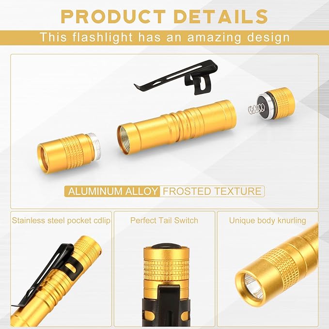 Hortsun 20 Pcs Mini Pen Light Flashlights Christmas Gifts for Men Pocket Flashlights Pen with Clip Small LED Handheld Slim Torches Without Battery(3.54 Inch,Yellow)