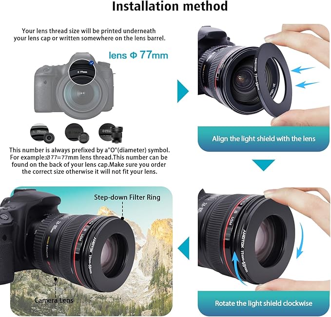 77mm Lens to 55mm Camera Lens Adapter,77mm to 55mm Filter Step-Down Ring Adapter Ring,Compatible All 55mm Filter Accessory