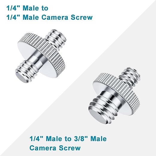 1/4" & 3/8 Male to 1/4" Male Threaded Tripod Screw Adapter, Double Head Stud Mounting Thread Converter for Camera, Monitor, LED Light, Microphone, Shoulder Rig - 2 Packs