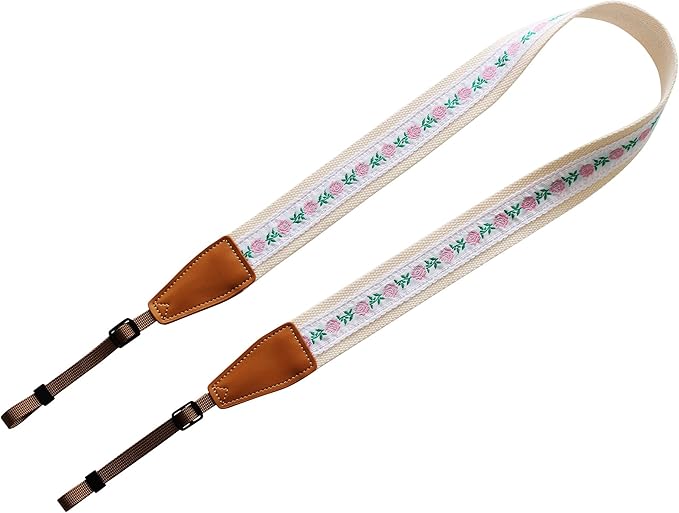 Original Design Personalized Adjustable Camera Strap Embroidery Small Flowers On White, Fit for Canon Nikon Sony Olympus Interchangeable Lens Digital Camera/DSLR etc.