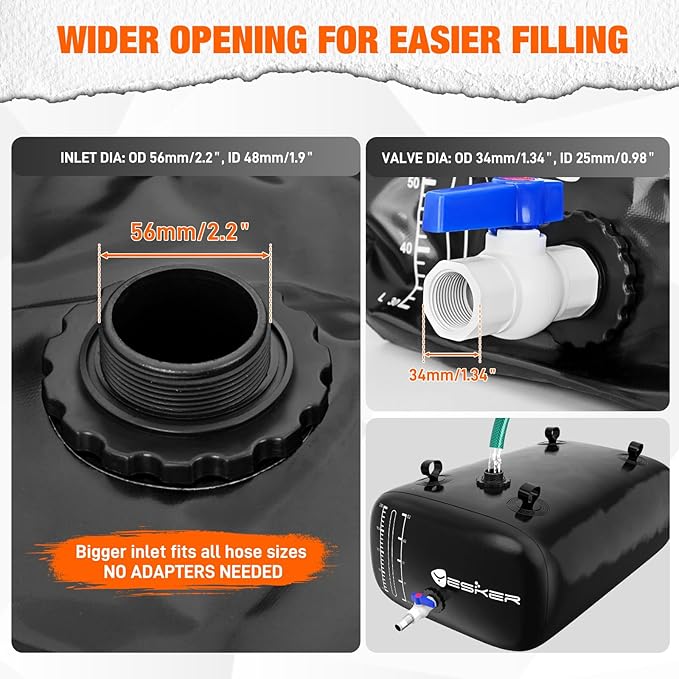Yesker Portable Water Storage Bladder 63 Gallon – Heavy-Duty 1000D PVC Foldable Water Bladder Tank with 3/4" PVC Spigot for Garden, Camping & Emergency Use, Black