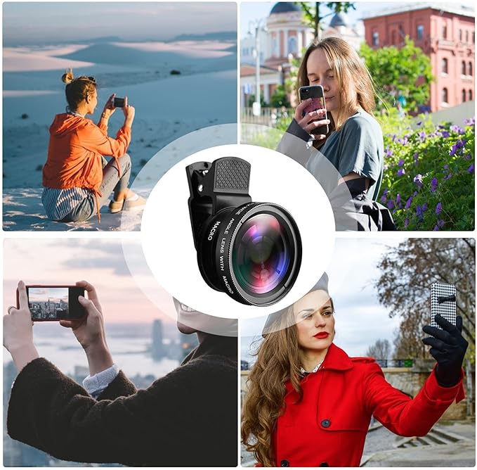 Clip On Phone Lens – 0.45x Wide Angle 15x Macro, Durable ABS Aluminum Alloy Build, Optical Lens Attachment, Compact Portable Design | Perfect for Smartphone Photography Macro Shots Landscape Travel