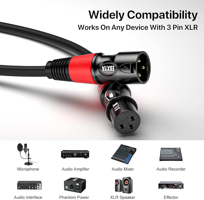 EBXYA 3ft XLR Cables 4-Pack - Male to Female Microphone Cable with Balanced Shielded Speaker Cable