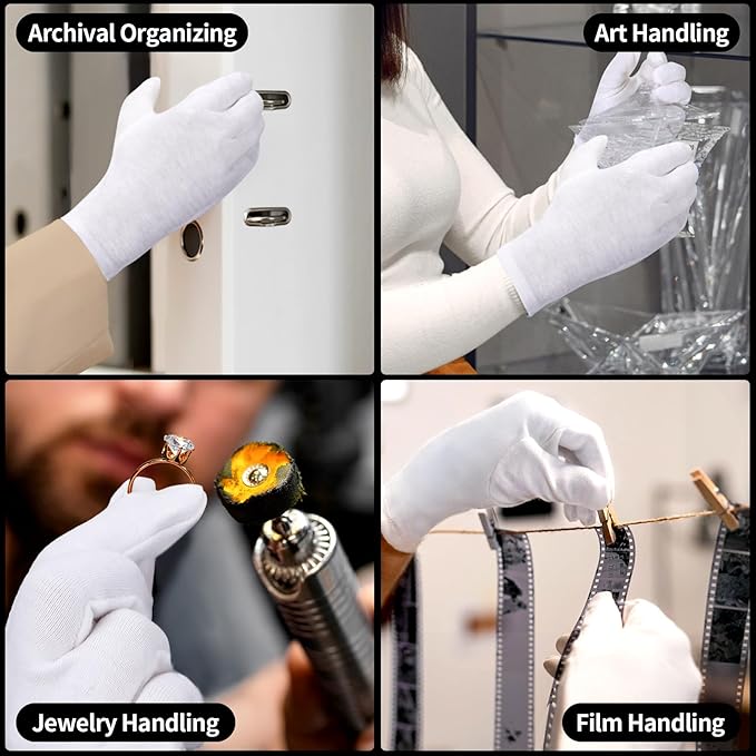 ENPOINT Extra Large Touch Screen Gloves, 5 Pairs White Cotton Gloves for Art Handling, Coin Handling, Jewelry, Photography, for Dry Hands Sleeping, with Pack of 20 Touch Screen Stickers