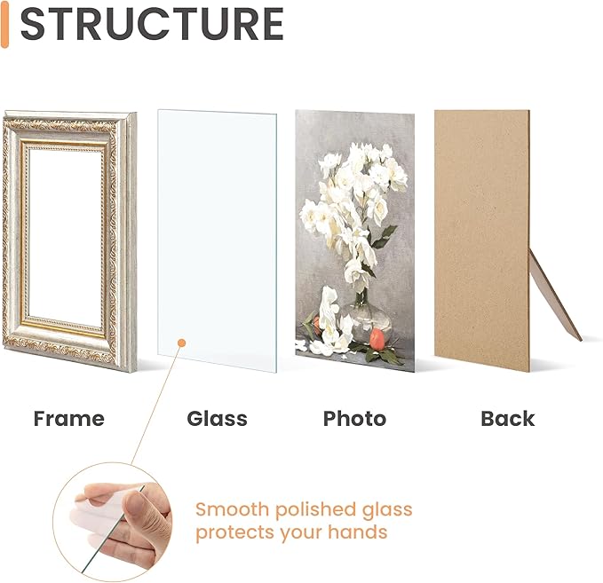 upsimples 5x7 Picture Frame with Real Glass, Ornate Vintage 5 x 7 Photo Frames for Wall Decor or Tabletop Display, White and Gold, 2 Pack