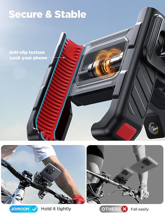JOYROOM Motorcycle Bike Phone Holder Mount - [Not Block Camera] Bicycle Phone Holder Handlebar Cell Phone Clamp - [Silicone Wrapped] Scooter Phone Holder for iPhone Samsung 4.7''-7'' Smartphones, Blue