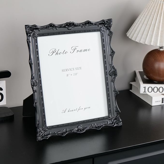 Cuspin 8x10 Black Vintage Picture Frame, Handcrafted Resin Antique Frame with Exquisite Carved Details & Glass Front, Victorian Gothic Home Decor for Tabletop Display or Wall Hanging