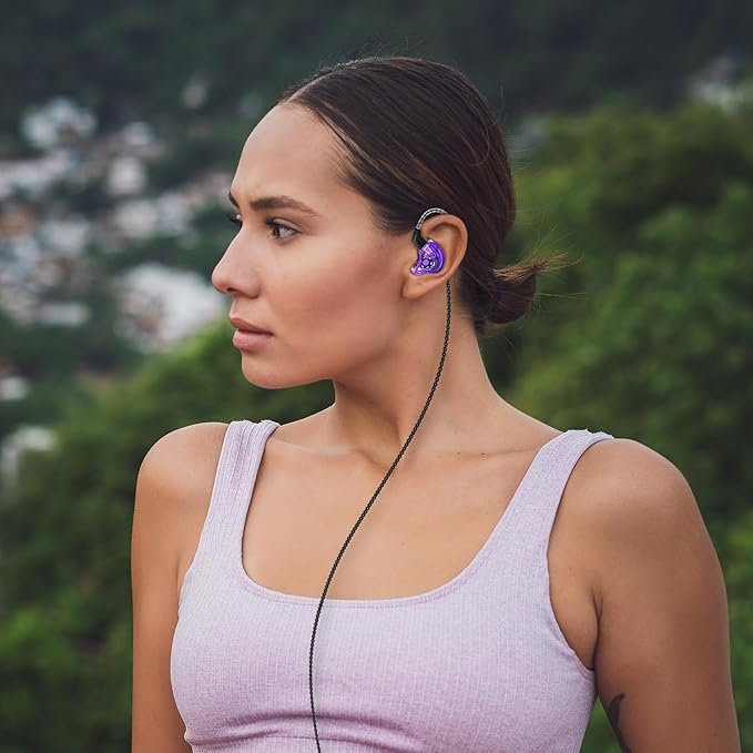 CCZ Melody Gaming iem Earphones, in ear Monitors with Clear Sound, hifi 1DD 1BA Drivers Wired Earbuds, 3.5mm Plug in Headphones with Comfortable Ear fins for PC Laptop Computer (Purple, microphone)