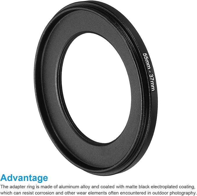 PATIKIL 55mm-37mm Metal Step Down Ring, Camera Lens Filter Adapter Ring Aluminum Filter Adapter Ring for Camera Lenses Hood, Black