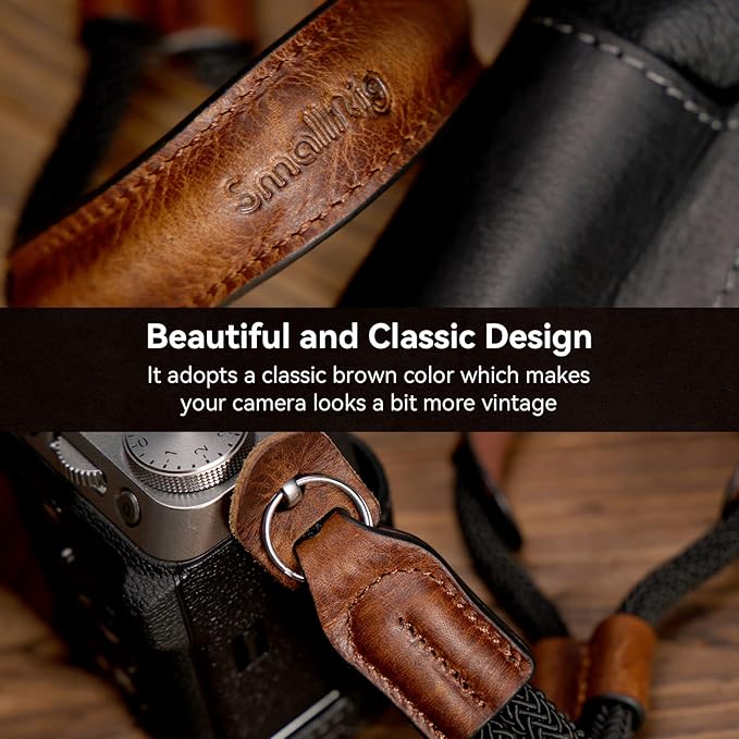 SMALLRIG Camera Wrist Strap, Vintage Leather Camera Hand Strap for DSLR SLR Mirrorless, Adjustable Safety for Fujifilm X-T5 X-T4 X-T3 X-T30 X-E4 X100V and Other Compact Cameras, Brown - 3926