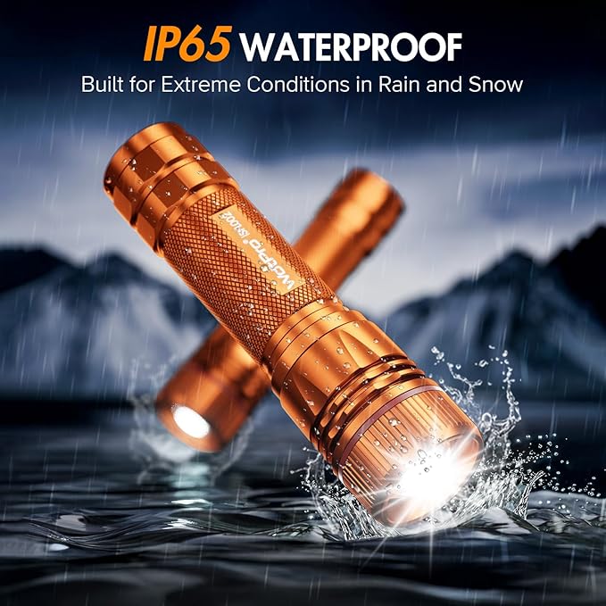WdtPro Rechargeable Flashlights High Lumens, 2 Pack 10H Long Lasting Super Bright EDC Flashlight, LED Mini Tactical Flash Lights for Camping Emergency, Drop & Water Resistant Orange(Battery Included)