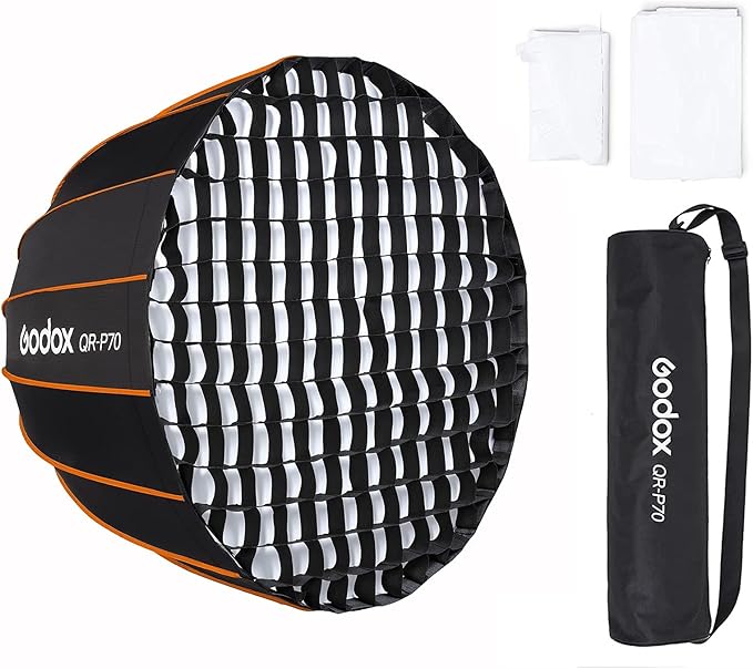 GODOX QR-P70 27.5 inch / 70cm Parabolic Softbox Bowens Mount, Quick Release Parabolic Softbox, w/Front & Inner Diffuser and Grid SL-60W AD600BM VL150 UL150 SL150II Amaran 100X 200D 200X