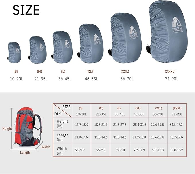 Unigear Backpack Rain Cover Waterproof Rating 5000mm Ultraportable and Durable with 2 Anti-Slip Buckle Strap, Integrated Carry Pouch Design (Gray, Meidum)