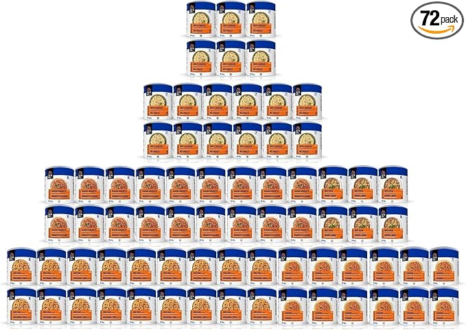 Mountain House 510-Serving Emergency & Survival Food Kit – 72 Cans of Ready-to-Eat Meals Including Rice & Chicken, Beef Stew, Lasagna with Meat Sauce, Chili Mac with Beef, Spaghetti with Meat Sauce – Fully Cooked, Long-Term Storage, 30-Year Taste Guara...