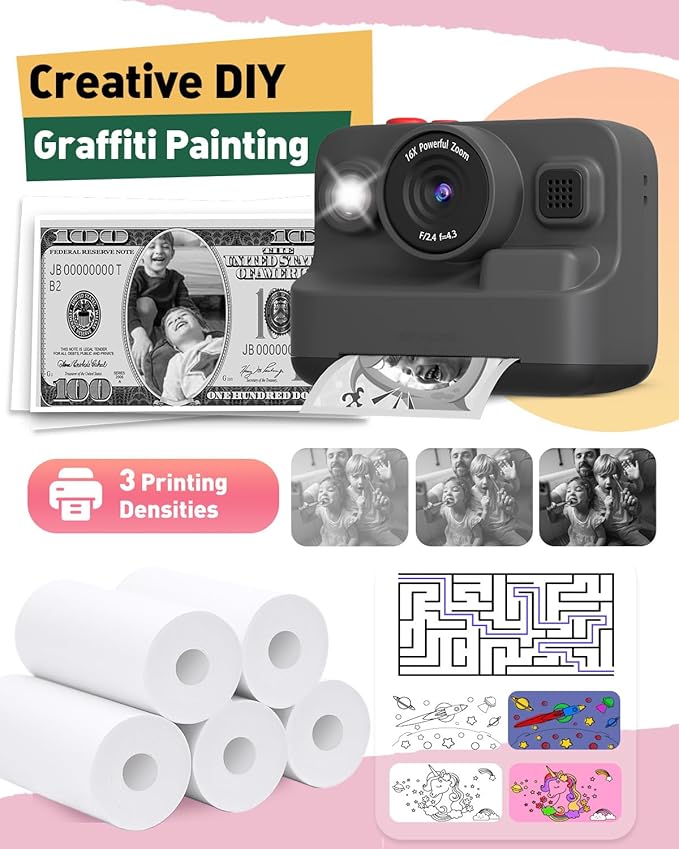 Yehtta 10 Rolls Kids Instant Camera Print Paper, Photo Printer Thermal Paper Rolls, BPA Free, Refill Replace Camera Instant Printer Paper for Most Kids Instant Camera