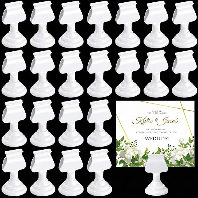 Kathfly 24 Pcs Metal Table Number Holders 1.7 inch White Mini Place Card Holders Bulk Harp-clip Table Sign Stands Card Holder Display Picture Memo Notes Menu for Weddings Restaurants Birthday Decor