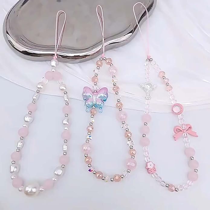 Beaded Phone Charm Lanyard Strap Girly Style Fixed Beads Pearl Lanyards