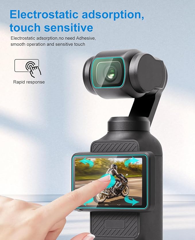 PULUZ 9H 2.5D HD Tempered Glass Lens Protector + Tempered Glass LCD Display Film for DJI OSMO Pocket 3 Used for Camera Lenses and Screen Protection (Transparent)