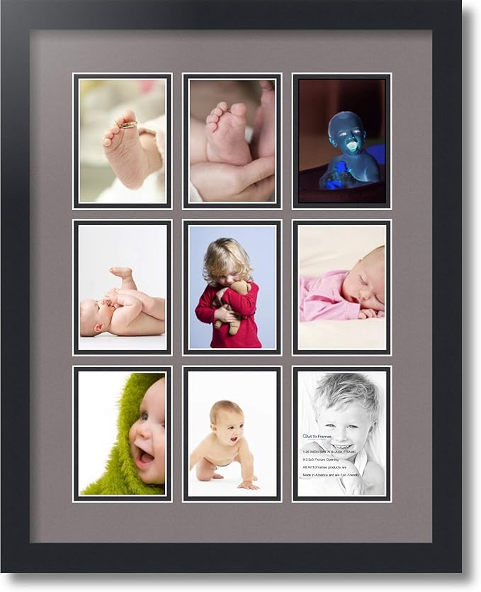 Art to Frames Double-Multimat-1045-748/89-FRBW26079 Collage Photo Frame Double Mat with 9-3.5x5 Openings and Satin Black Frame