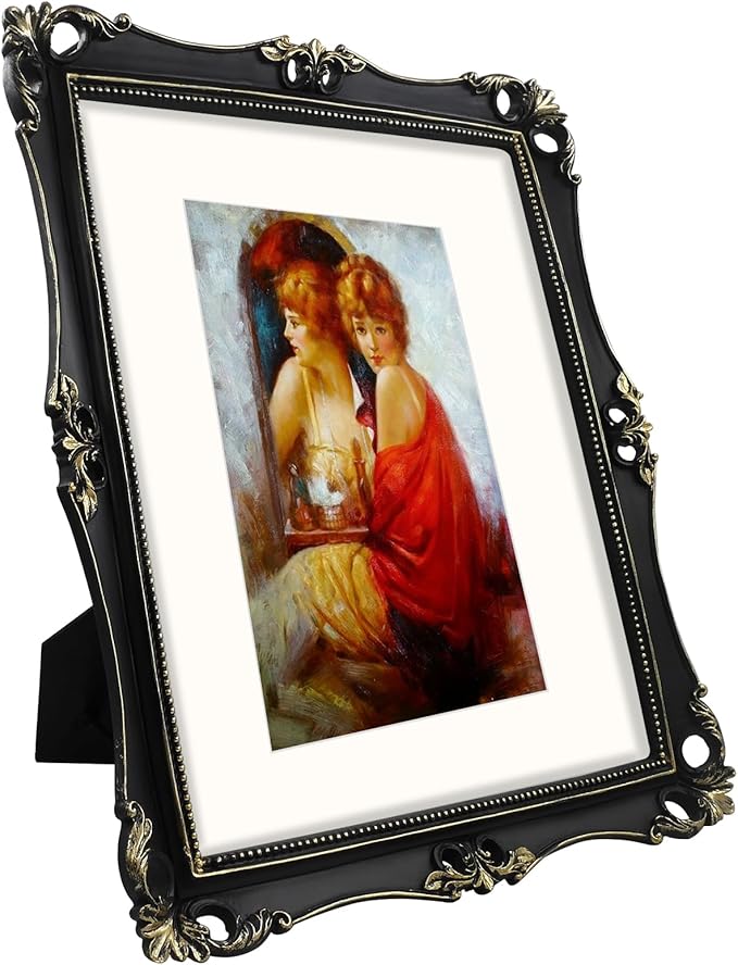 SIMON'S SHOP 11x14 Picture Frame with Mat for 8x10 Artwork, Vintage Poster Frames for Gallery Wall and Tabletop, Antique Style Black Gothic Photo Display