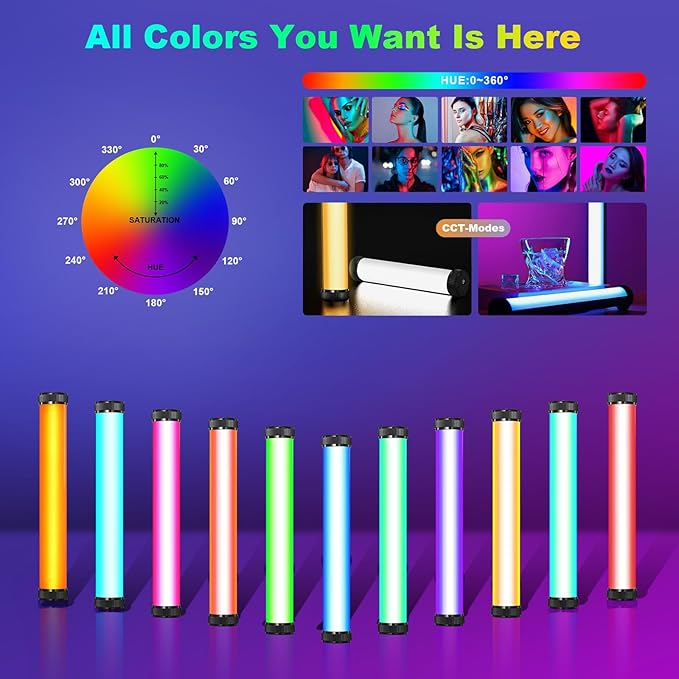 Soonpho RGB LED Video Light Wand Stick,360° Full RGB Magnetic Tube Light,3200K~8500K,Rechargeable 4000mAh Battery for Photography YouTube Vlog