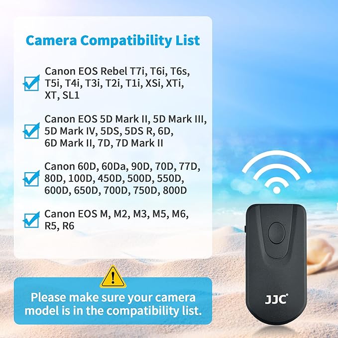 JJC Wireless Infrared Shutter Release Remote for Canon Rebel T7i T6i T6s T5i T4i EOS R5 R6 7D Mark II 6D Mark II 5D Mark IV III II 5DS 90D 77D 80D 70D 60D M6 M5 M3 Replaces Canon RC-1/RC-6 Remote