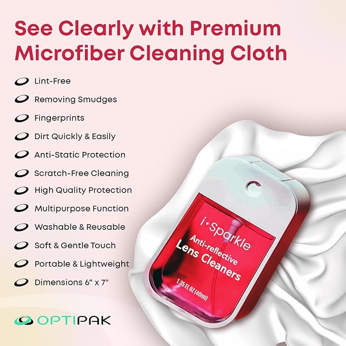 I-Sparkle Anti-Reflective Lens Cleaner Spray kit | (2x) 1.35oz Glasses Cleaner Spray + (2x) Microfiber Cloth for Eyeglasses, Sunglasses, Lenses, Screens and Camera Cleaning Kit (4 Piece Set)