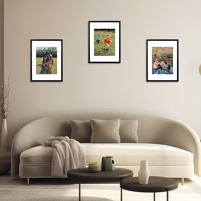 kennethan 12x16 Picture Frame Black 3 Pcs in 1 set 12x16 Frame can Display 8.5x11 inch Picture with Mat or 12x16 inch Picture Without Mat on the Wall