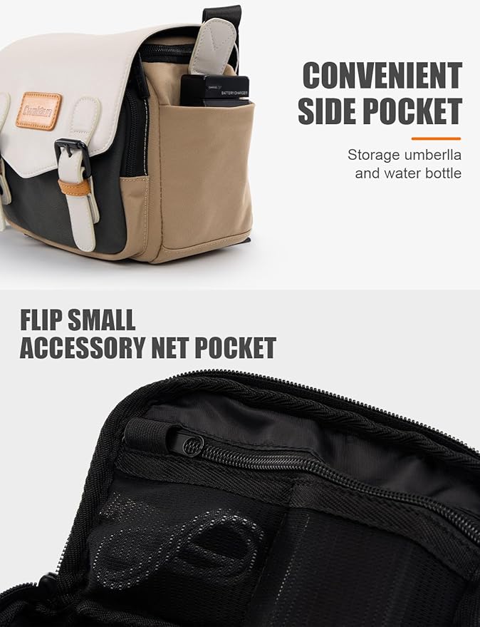 Cwatcun Camera Shoulder Bag Compact Camera Case, Small Waterproof Camera Messenger Bag with Tripod Holder, Travel Photography Bag for Canon, Nikon, Sony, Fuji DSLR/SLR/Mirrorless Camera, Lens