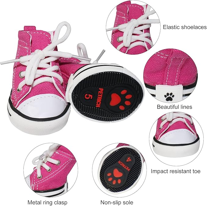 Pet Dog Shoes, Puppy Canvas Sport Shoes Sneaker Boots, Non Slip Causal Shoes Dog & Cat Paw Protective Cover for Outdoor Walking, Sports and Hot Pavement, 4pcs