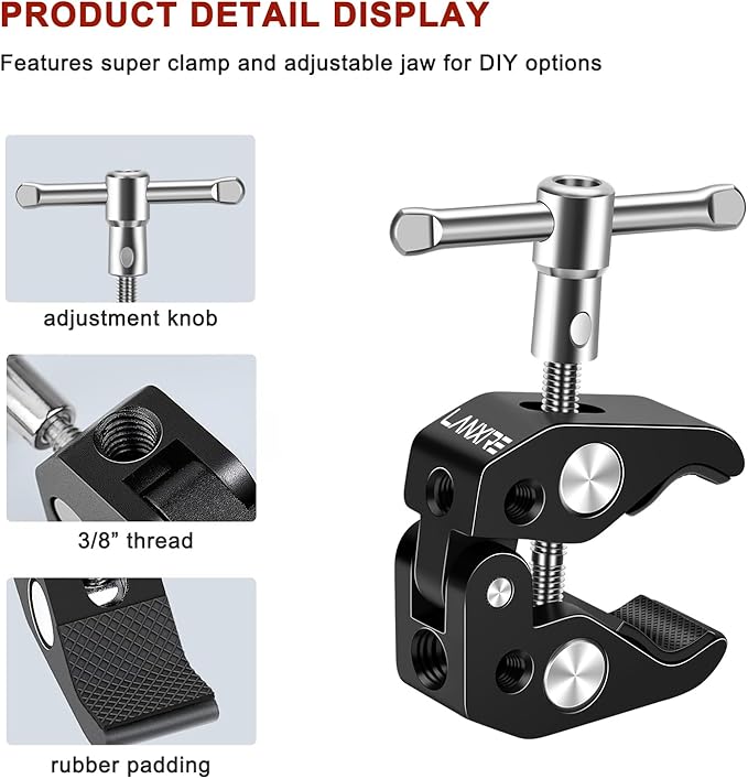 Mic Mount Microphone Clamp with Ball Head Magic Arm - Compatible with Microphones - Max Load 4.4lb/2kg - 1/4" and 3/8" Thread Holes