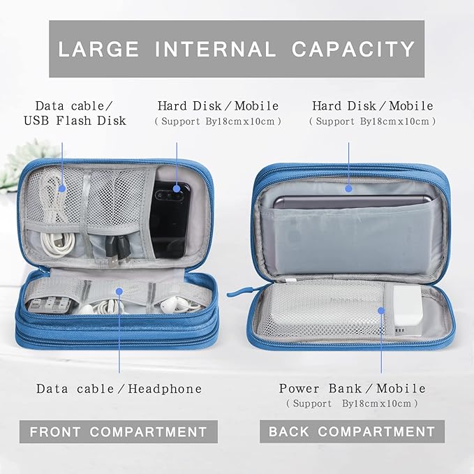 Skycase Electronic Organizer Travel Case - Waterproof Travel Cord Pouches for Organization, Cable Organizer, All-in-One Double Layers Storage Bag for Accessories, Charger, Cable, Blue