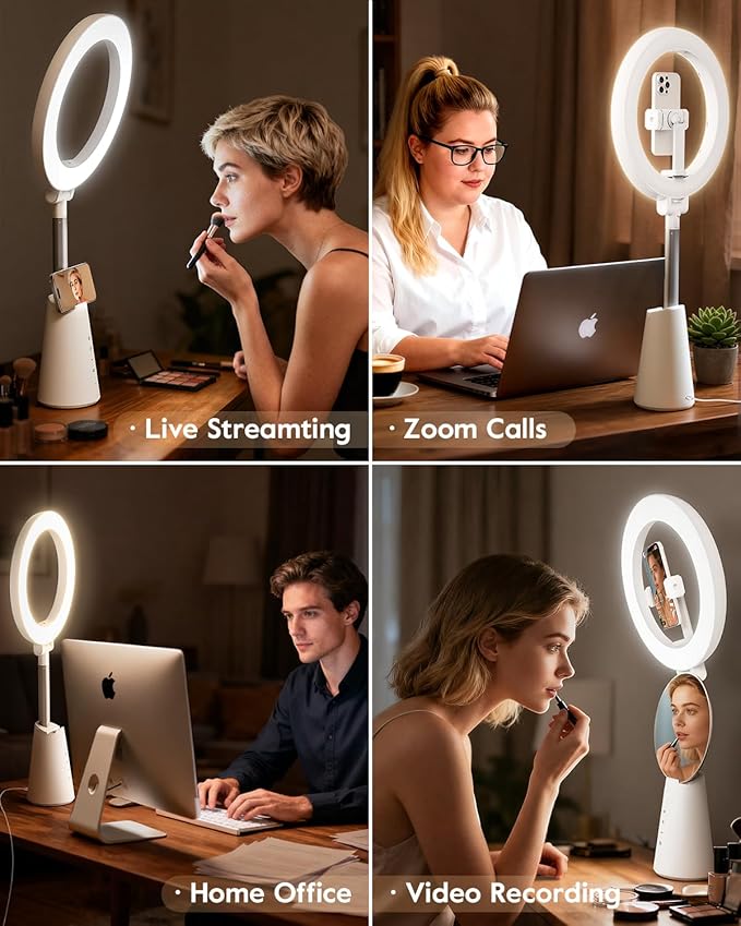 11" True-Color Phone Ring Light with Stand & Dual Phone Mounts – CRI 98+ Soft Desk Selfie Light, 224 LEDs, 4 Color Modes, Touch Control for Makeup, Live Streaming, Video Recording, Zoom Calls & TikTok