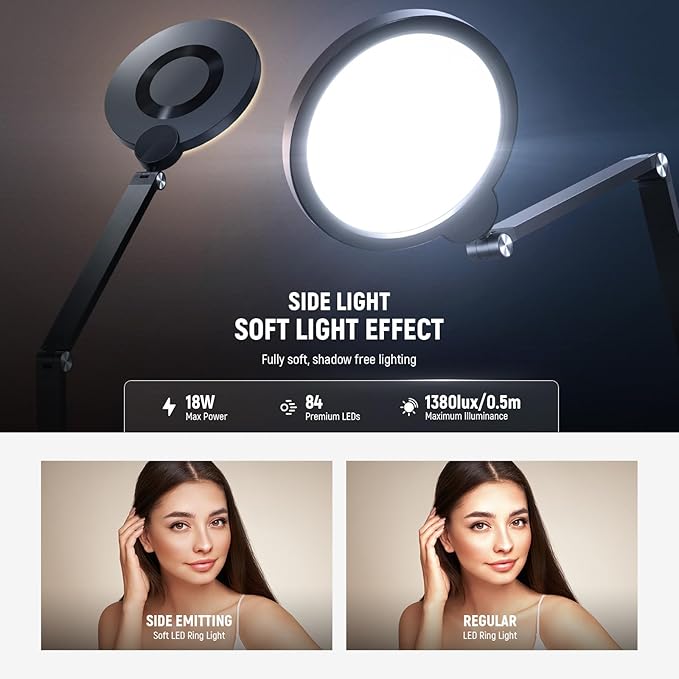 NEEWER BASICS 18W 7" Desktop Ring Light with Stand Folding Arm Desk C Clamp, Full Screen LED Circle Ringlight for Video Conference Lighting Streaming Recording Makeup Phone Selfie Computer Laptop, R18