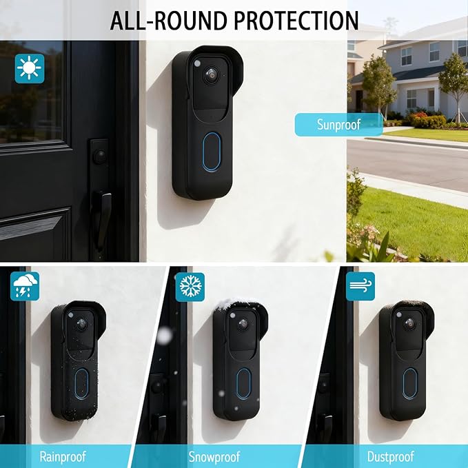 Blink Doorbell Camera Cover - Weatherproof Silicone Protective Case with Brim for for Blink Video Doorbell 2025 New Model (2nd Gen), Full Protection, Easy Installation (Black)