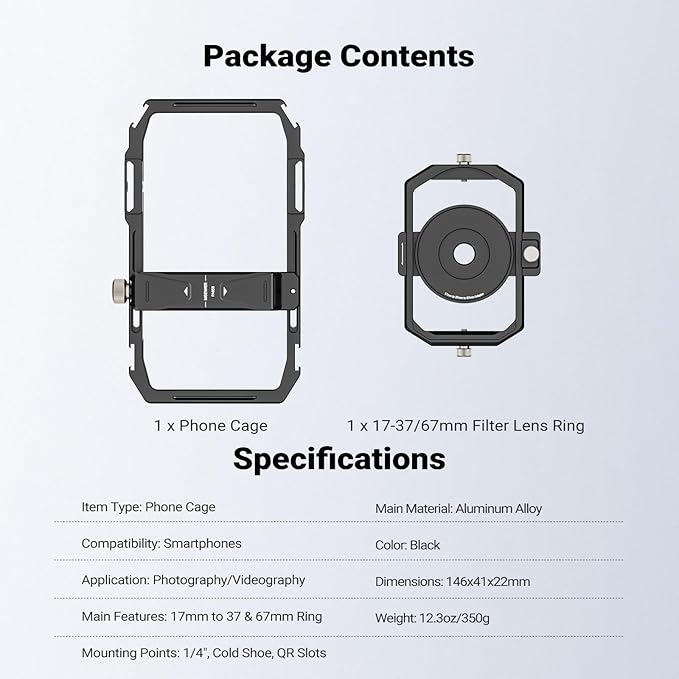 NEEWER Universal Phone Cage Video Rig Stabilizer with 17mm to 37mm & 67mm Lens Filter Adapter Ring Accessories Compatible with iPhone Android Samsung for Video Recording Streaming Photography, PA058