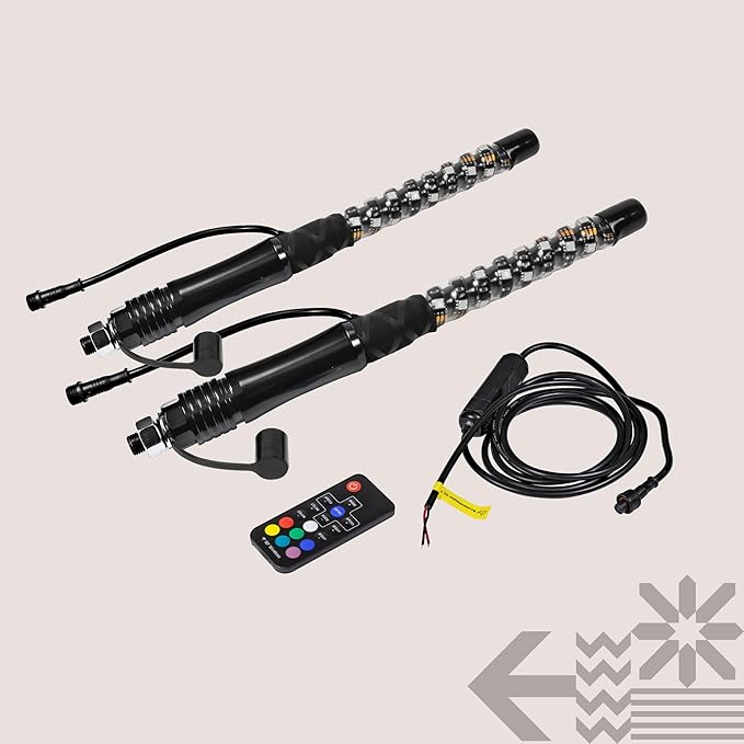True Mods 2pc 1ft Spiral RGB LED Whip Light for UTV ATV [RF Wireless Remote] Waterproof LED Lighted Whip CB Antenna Pole Stick for RZR Can-Am Polaris SxS 4x4 Quad Dune Buggy 4 Wheeler Accessories