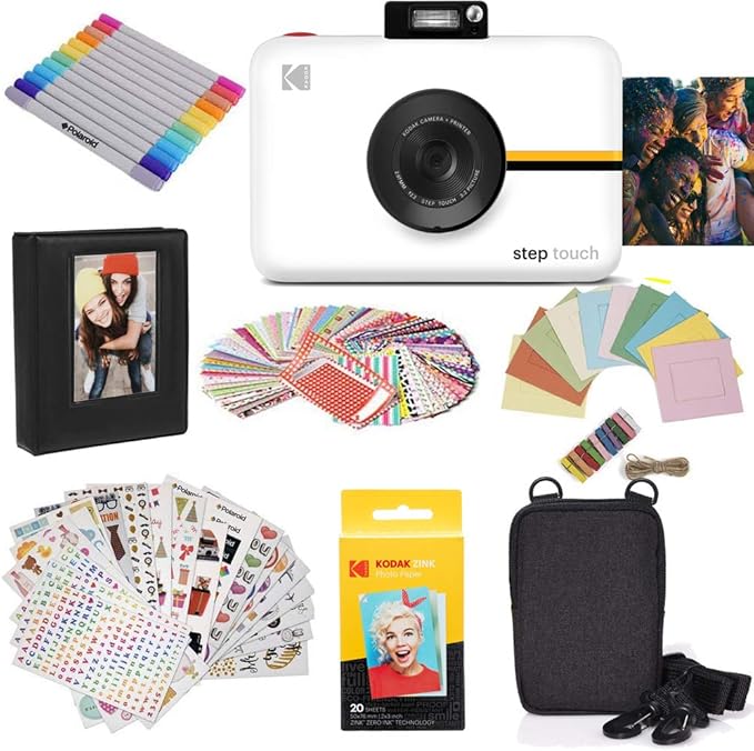 Zink Kodak Step Touch | 13MP Digital Camera & Instant Printer with 3.5” LCD Touchscreen Display, 1080p HD Video (White) Starter Bundle