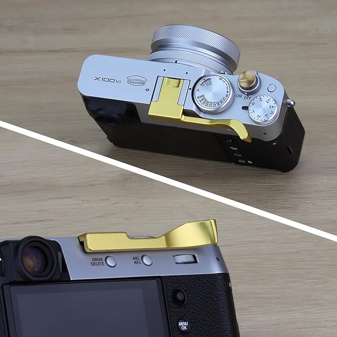 Haoge THB-XVG Metal Thumb Up Rest Hand Grip for Fujifilm X100VI Fujinon X100V Camera Accessories Gold Hot Shoe Thumb Up