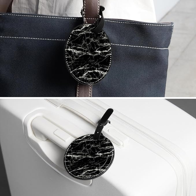 2 Pack Black Marble Bag Tags for Luggage Long Flight Must Haves Travels Gift Airport Essentials