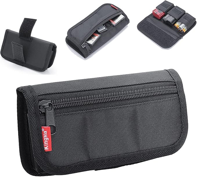 King Ma Small DSLR Camera Battery Bag Pouch Holder Case Camera Batteries Waist Bag Compatible with LP-E6 LP-E17 FZ100 FW50 F550 AA Battery and SD Card Holder Memory Card Case