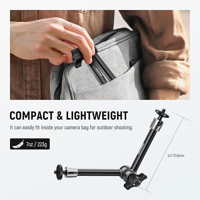 NEEWER 9.8"/25cm Adjustable Friction Magic Arm with 1/4" Screw on Both Ends, Compatible with SmallRig Cage, Flash/LED Light/Microphone/Monitor/SuperClip, Max Load 4.4lb/2kg, ST08