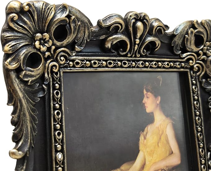 CISOO 4x6 Vintage Picture Frame Antique Ornate Black and Gold Photo Frame, for Table Top and Wall Display, Decorative Floral Design Retro Home Decor, Photo Gallery Art