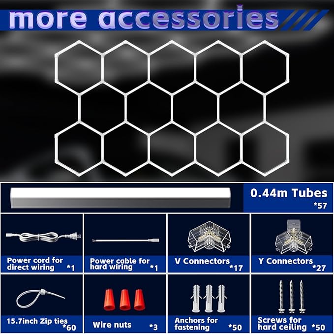 Hexagon Lights Garage LED System 14 Grid, 538W 64500LM Super Bright Hexagon Garage Lights for Workshop, Car Detailing, Basement, Warehouse, Gym – Easy Install Honeycomb Design