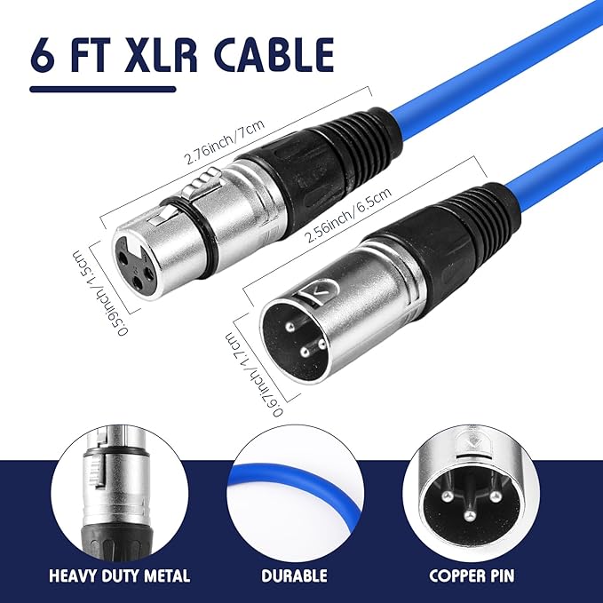 10 Pack XLR 6 ft Mixed Color Cables 3 Pins Balanced Rainbow Microphone Mic Cable Male to Female Mic Cable for Microphone, Mixer, Recording Studio, Podcast