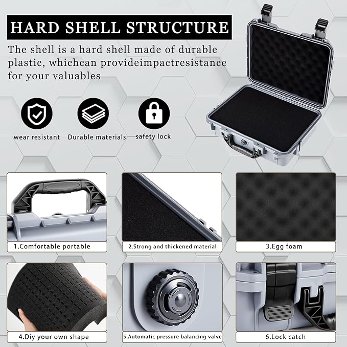 Relaxweex 1 Pcs 11.3 x 8.7 x 4.2 Inch Waterproof Hard Case with DIY Customizable Foam Insert Portable Protective Case with Knife for Camera Drones Equipments Tools Test Instruments (Gray)
