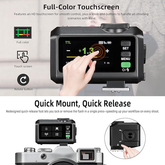 Godox iT30Pro-N Pocket TTL Flash for Nikon Camera: 2.4G Wireless+Touchscreen (Equivalent to Built-in X3 Trigger), Li-ion Battery, HSS 1/8000s, 560 Flashes, Built-in Diffuser for Portrait Photography