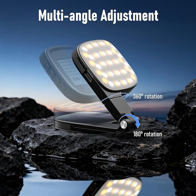 Magnetic Selfie Light with Mirror, 360° Adjustment, Portable Mini LED Phone Fill Lighting, Phone Mirror with Lights for Selfie, Makeup, Video Conference, TikTok (Black)